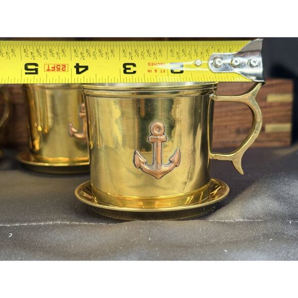 Captain’s Brass Anchor Cup & Saucer Set Nautical Gift in Wood Case Box - Picture 9 of 11